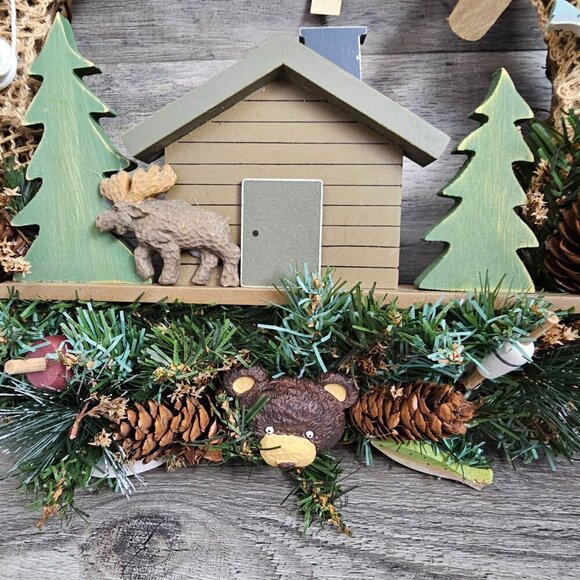 LTD Bless Our Cabin Bear Moose Fishing Woods Rustic Wreath NEW - Picture 2 of 6